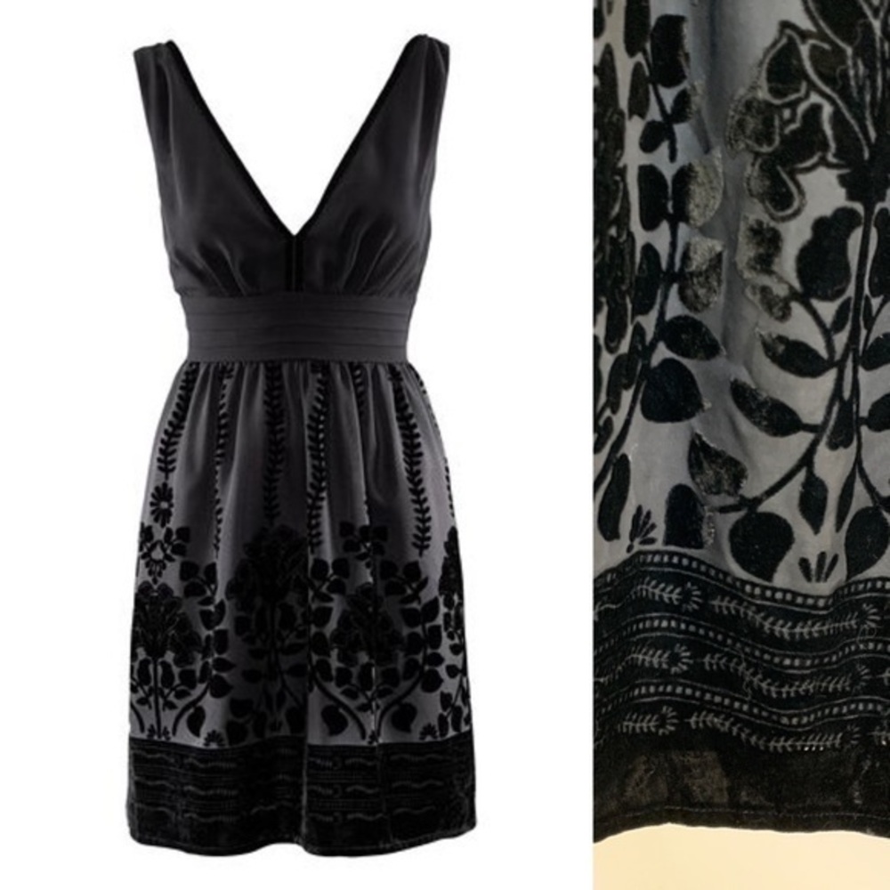 H&M LBD Velvet Burnout Mini Party Dress Conscious Collection floral velour twee